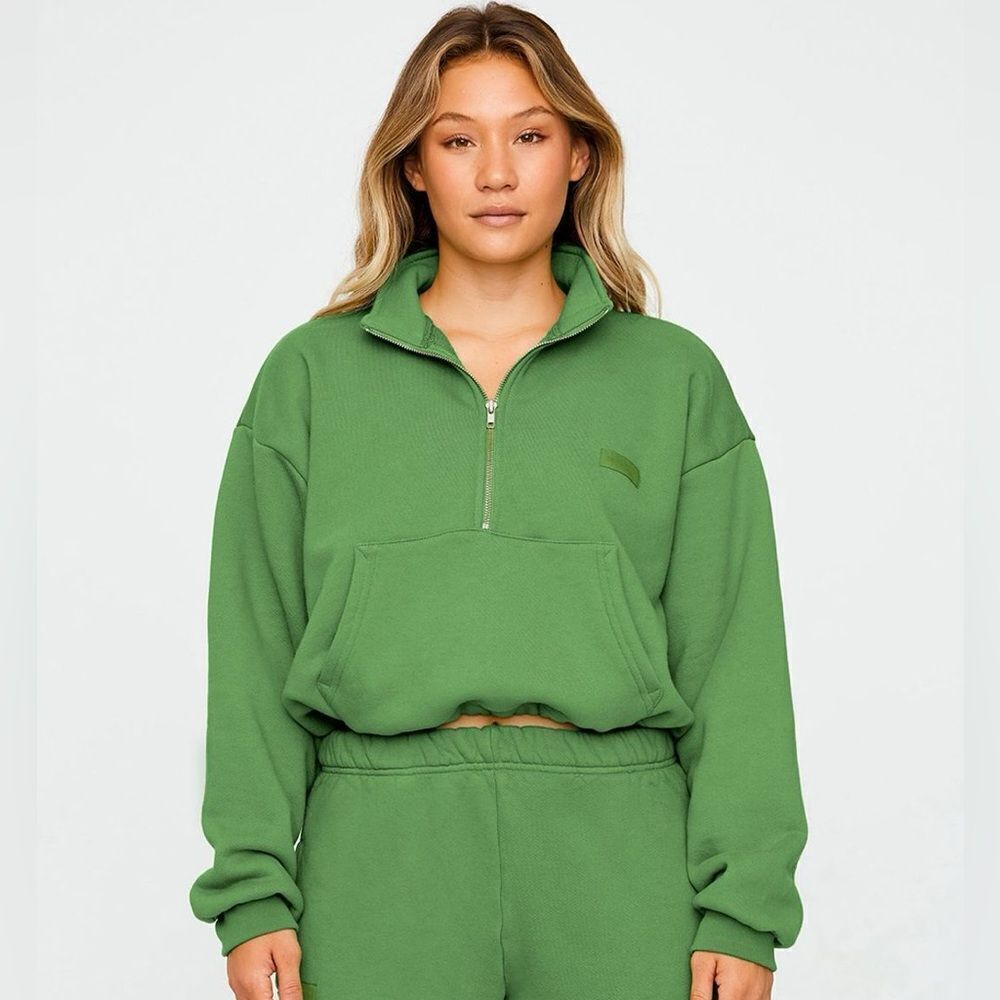 Set Active Half Zip Cropped Sweatshirt Pullover in Lucky Green Size Medium